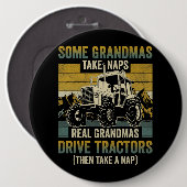 Tractor Grandma Boerderij geeft echte Grandmas Dri Ronde Button 6,0 Cm (Voorkant /achterkant)