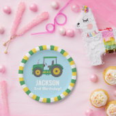 Tractor Green Yellow White Border Boys Birthday Papieren Bordje (Feest)