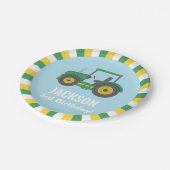Tractor Green Yellow White Border Boys Birthday Papieren Bordje (Gekanteld)