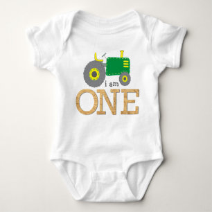 Tractor Green Yellow Wood 1e eerste verjaardag Romper
