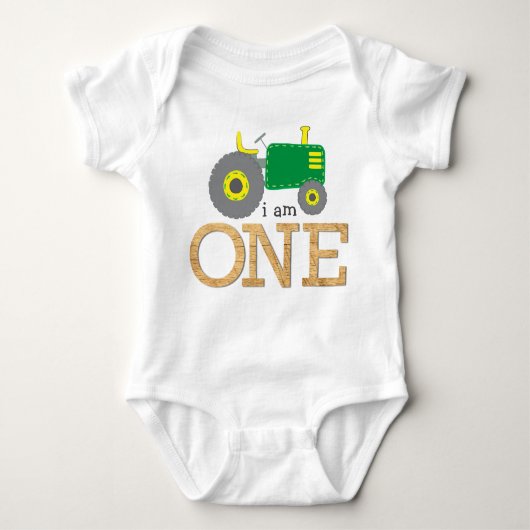 Tractor Green Yellow Wood 1e eerste verjaardag Romper (Voorkant)