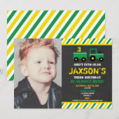 Tractor groen en geel jongen verjaardag foto kaart (Voorkant / Achterkant)