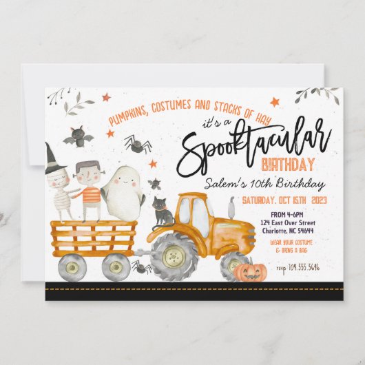 Tractor Halloween uitnodiging voor verjaardagsfees (Voorkant)