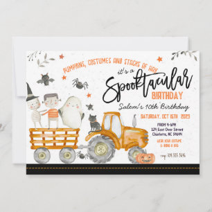 Tractor Halloween uitnodiging voor verjaardagsfees