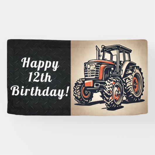 Tractor Happy Birthday Farming Equipment Age Spandoek (Horizontaal)