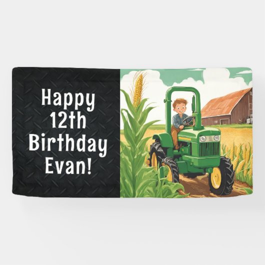 Tractor Happy Birthday Farming Equipment Kind Spandoek (Horizontaal)