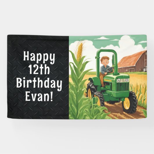 Tractor Happy Birthday Farming Equipment Kind Spandoek (Horizontaal)