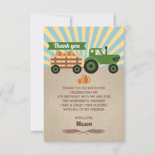 Tractor Hayride Pumpkin Birthday - Hartelijk dank Kaart (Voorkant)
