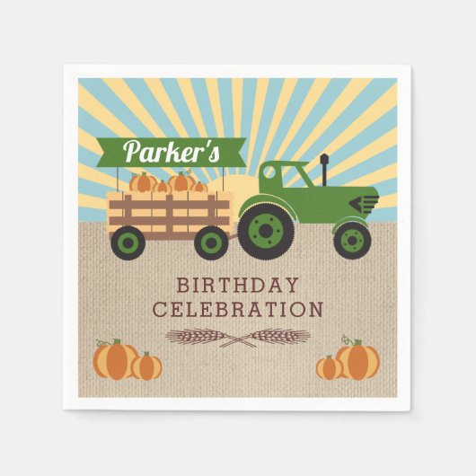 Tractor Hayride Pumpkin Birthday Napkins Servet (Voorkant)