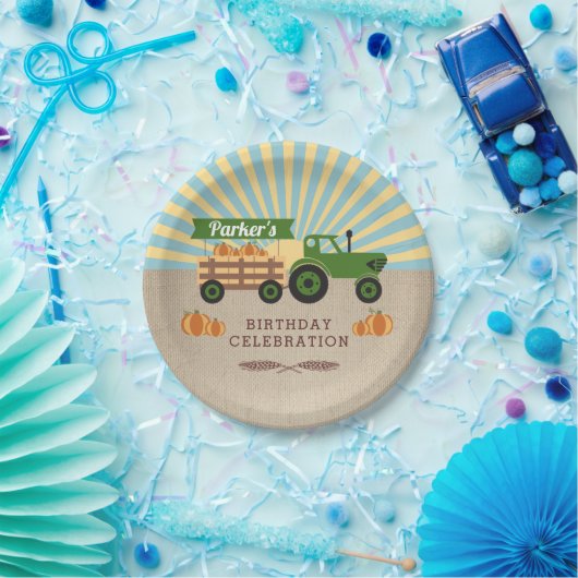 Tractor Hayride Pumpkin Birthday Party Papieren Bordje (Feest)