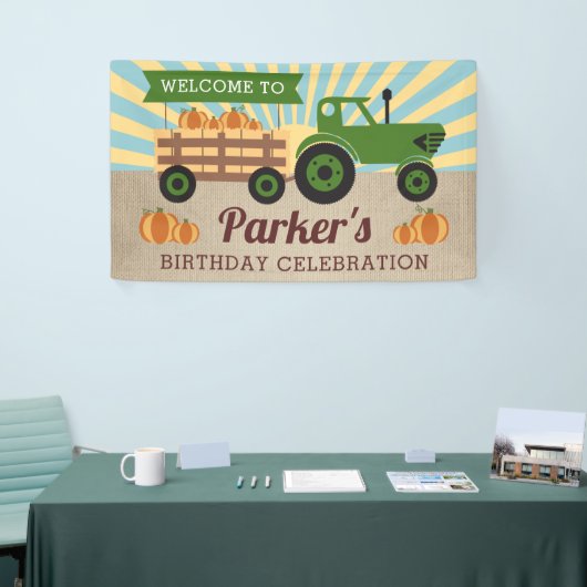 Tractor Hayride Pumpkin Birthday Vinyl Welkom Spandoek (Beurs)