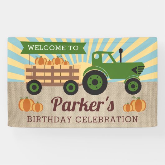 Tractor Hayride Pumpkin Birthday Vinyl Welkom Spandoek (Horizontaal)