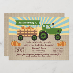 Tractor Hayride Pumpkin Picking Birthday Party Kaart