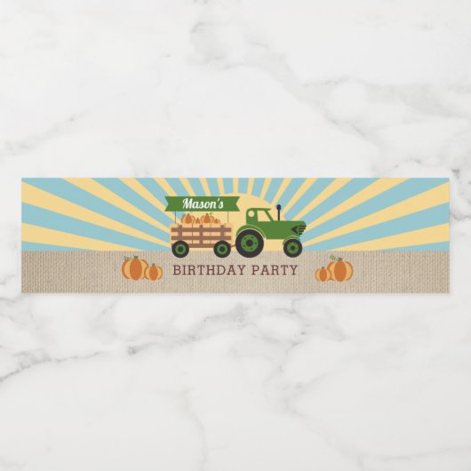 Tractor Hayride Pumpkin Picking Birthday Waterfles Etiket (Enkel label)