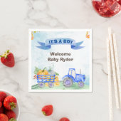 tractor herfst pompoenen waterverf blauw servet (Insitu)