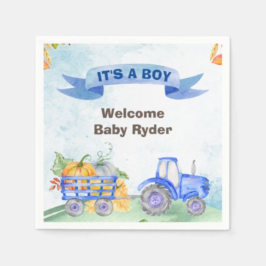 tractor herfst pompoenen waterverf blauw servet (Voorkant)