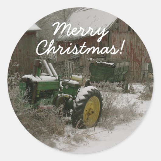 Tractor in de Sneeuw Kerstmis Envelop Seal Ronde Sticker (Voorkant)