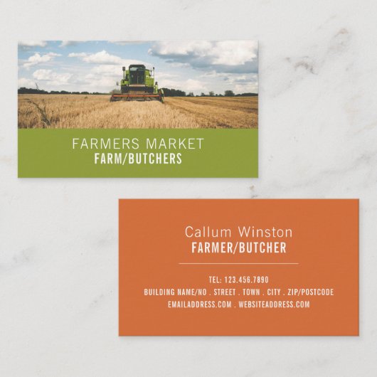 Tractor in Field, Farmer & Butcher Visitekaartje (Voorkant / Achterkant)