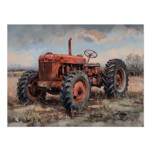 Tractor in het veld rustieke decoupage perfect poster (Voorkant)