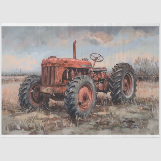Tractor in het veld rustieke decoupage tissuepapier (Voorkant)