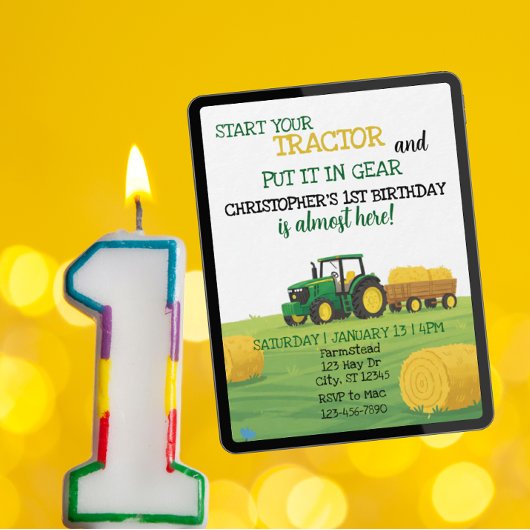 Tractor in versnelling, 1e verjaardag kaart