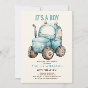 Tractor Jongen Blauwe Baby Shower Kaart