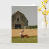 Tractor Kaart: Tractor, American Flag & Barn Kaart (Gele Bloem)