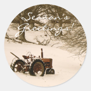 Tractor Kerst Kaart Envelope Seal Ronde Sticker