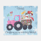 Tractor Kerstfilm Kijken Roze Fleece Deken (Voorkant (Horizontaal))