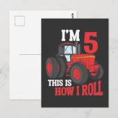 Tractor-liefhebbend kind 5 jaar verjaardag 5-jarig briefkaart (Voorkant / Achterkant)