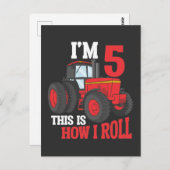 Tractor-lievend kind 5 jaar verjaardag 5e verjaard briefkaart (Voorkant / Achterkant)