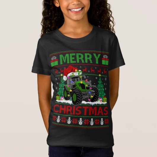 Tractor Lover Xmas Tree Ugly Santa Tractor Christm T-shirt (Voorkant)