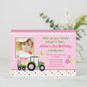 Tractor Meisje Verjaardag Uitnodiging 5x7 Fotokaar (Staand voorkant)