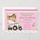 Tractor Meisje Verjaardag Uitnodiging 5x7 Fotokaar (Voorkant / Achterkant)