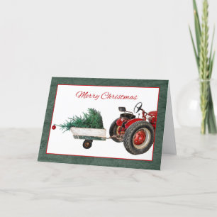 Tractor met aanhanger die kerstboom vervoert kaart