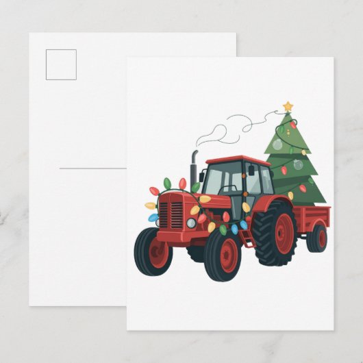 Tractor met aanhangwagen Kerstman Boerderij Boer K Uitnodiging Briefkaart (Voorkant / Achterkant)