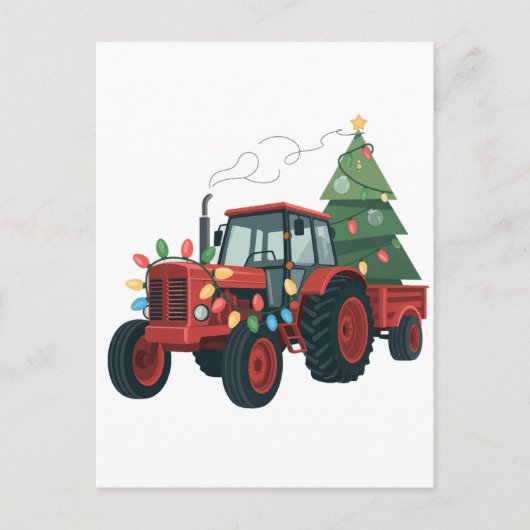 Tractor met aanhangwagen Kerstman Boerderij Boer K Uitnodiging Briefkaart (Voorkant)