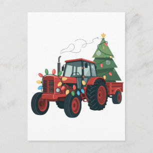 Tractor met aanhangwagen Santa boerderij boer Kers Uitnodiging Briefkaart
