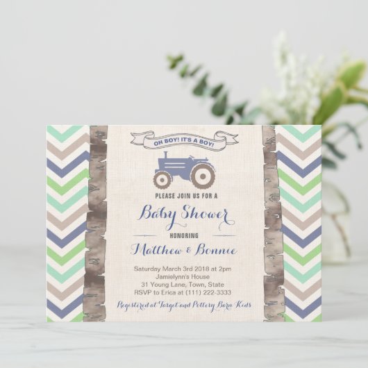 Tractor met Chevrons Baby shower voor Boy Kaart (Staand voorkant)