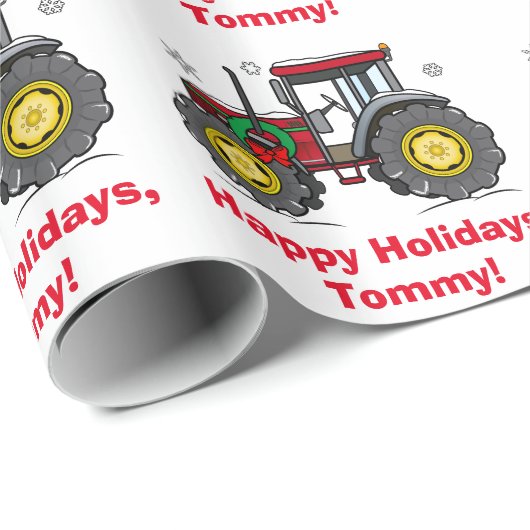 Tractor met  kerstnaam cadeaupapier (Rol Hoek)