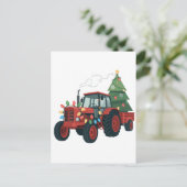 Tractor met trailer Santa Boerderij Farmer Christm Aankondigingskaart (Staand voorkant)