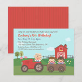 Tractor on Boerderij Kids Birthday Party Invitatio Kaart (Voorkant / Achterkant)