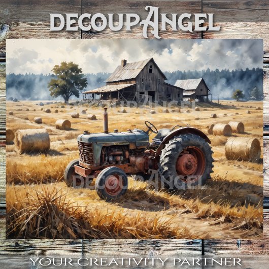 Tractor op het Boerderij Landschap #1 - decoupage  Tissuepapier