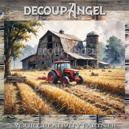 Tractor op het Boerderij Landschap #2 Decoupage Tissuepapier