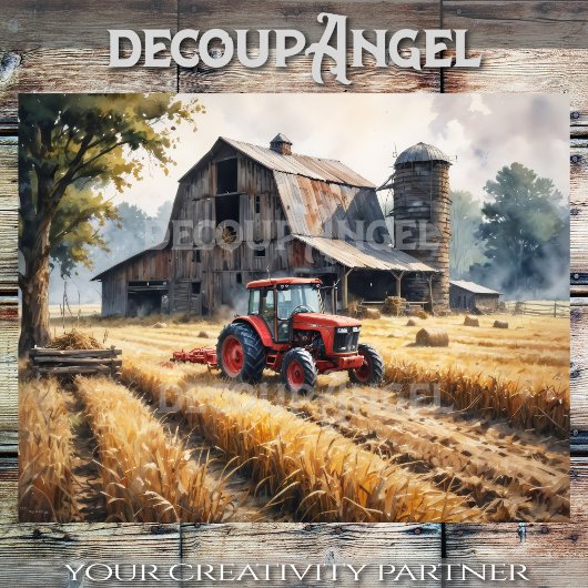 Tractor op het Boerderij Landschap #2 Decoupage Tissuepapier