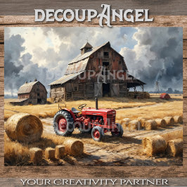 Tractor op het Boerderij Landschap #3 Decoupage Tissuepapier