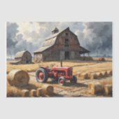 Tractor op het Boerderij Landschap #3 Decoupage Tissuepapier (Voorkant)