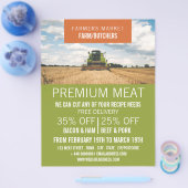 Tractor op veld, boer & slager reclame flyer (Enkel)