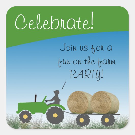 Tractor Party Envelopzegel Vierkante Sticker (Voorkant)
