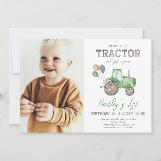 Tractor Photo Birthday Invitation | BOERDERIJ Kaart (Voorkant)